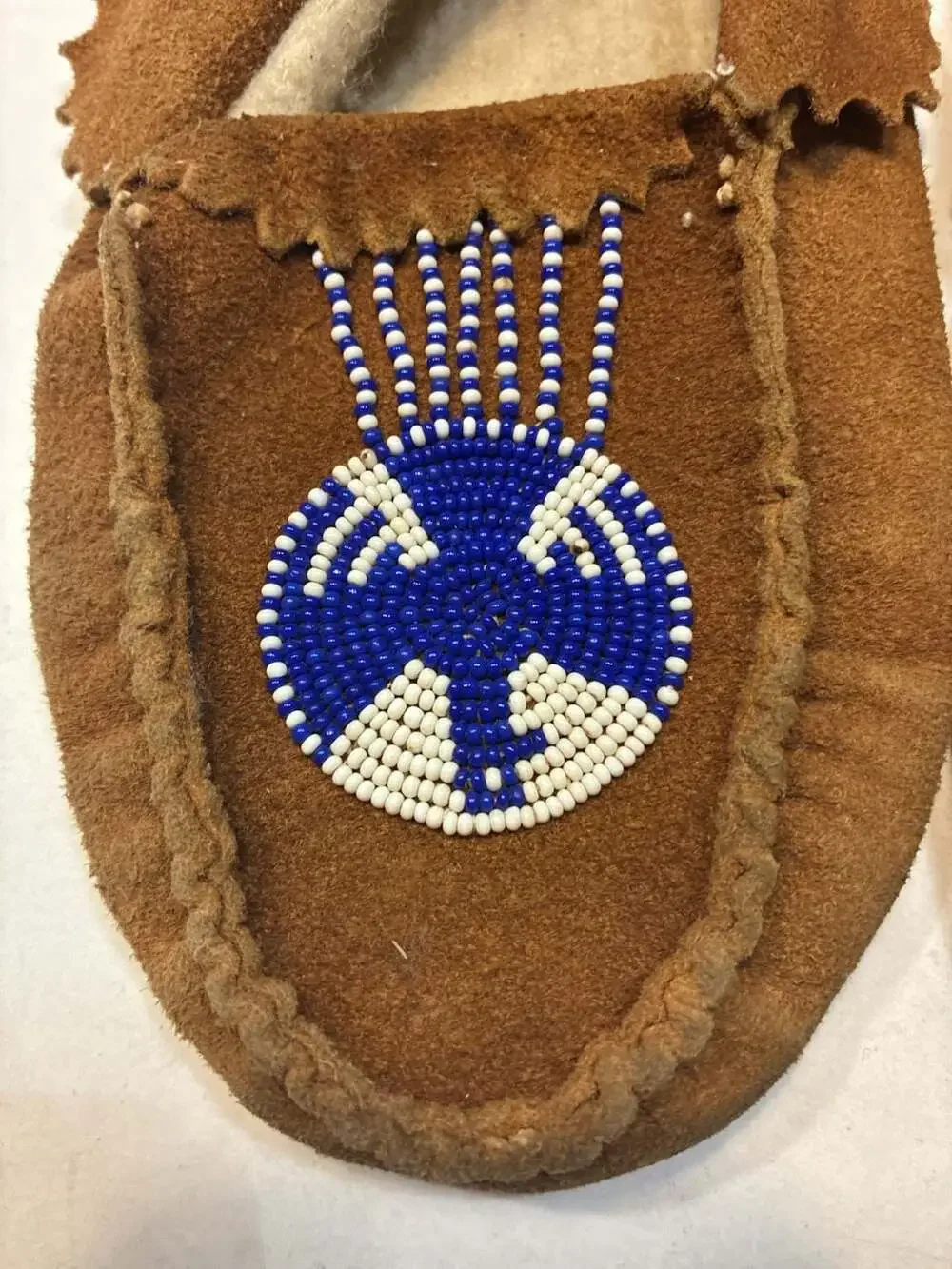 Vintage Hand-Beaded Suede Child's Moccasins